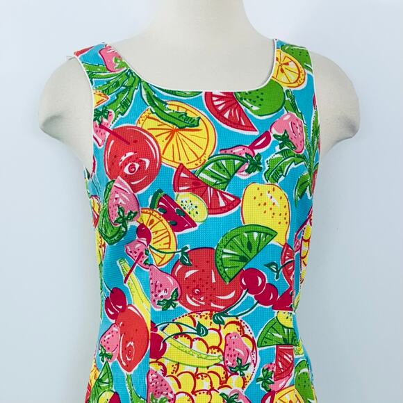 Lilly Pulitzer Fruit Print Vintage Sheath Mini Dress Sleeveless Light Blue Sz 8 - Picture 2 of 9